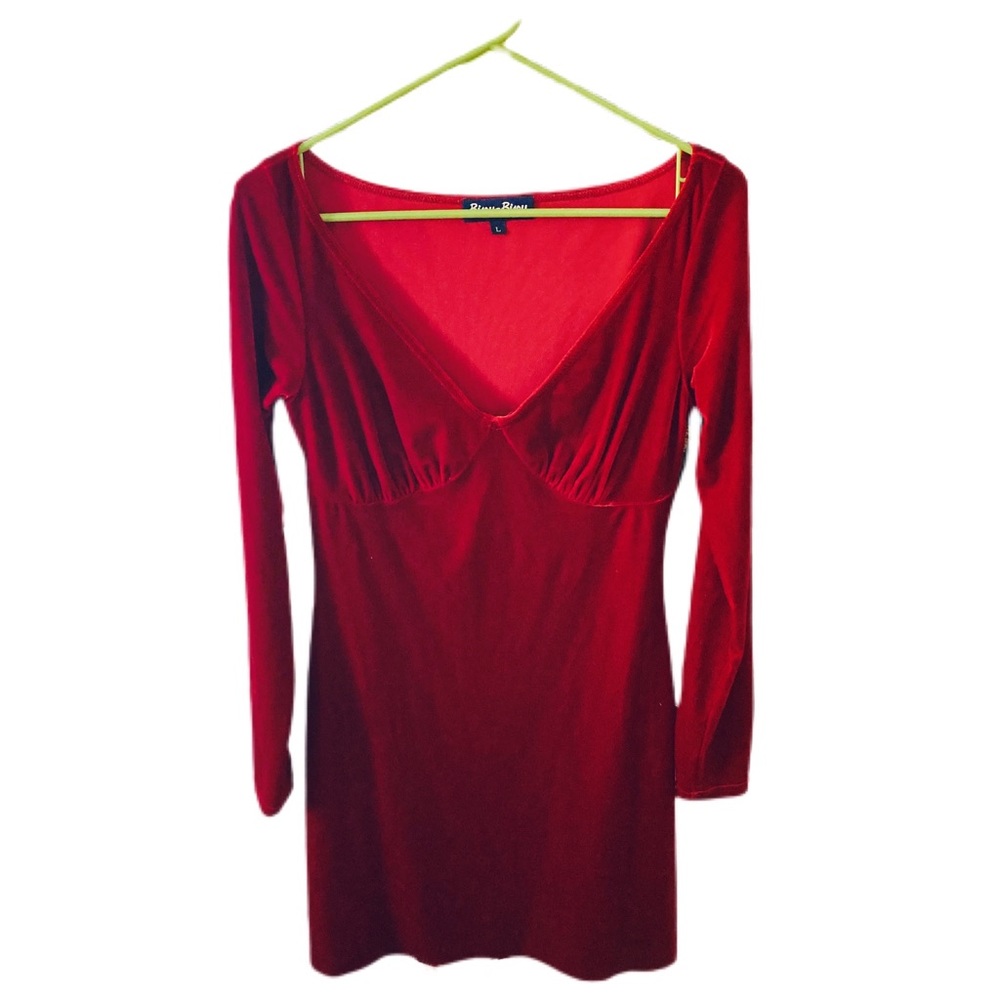 Red Velvet Mini Dress V-Neck Vintage